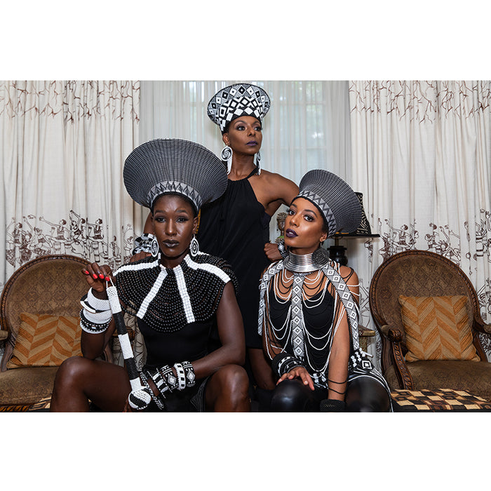 Zulu Beaded Basket Hat 01 - Black & White | Made in South Africa