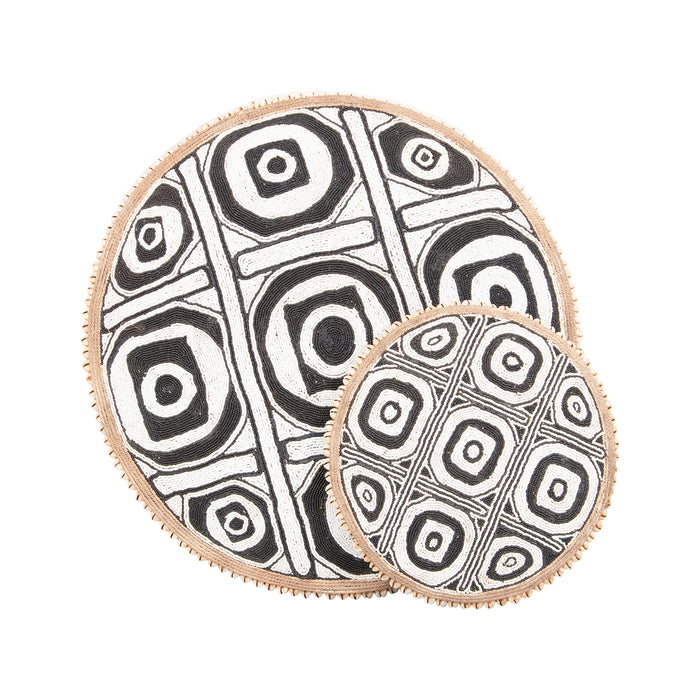 Beaded Cameroon Shield Black & White | Geometric Design
