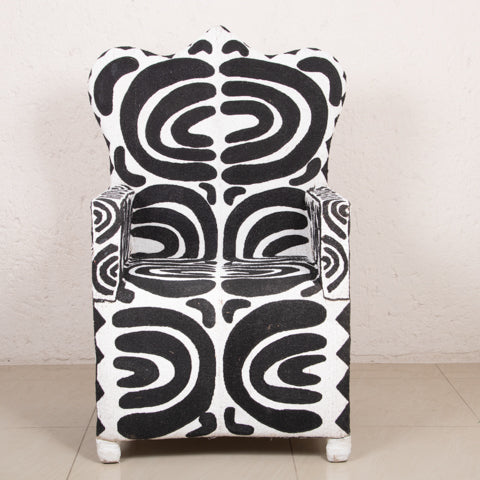 Yoruba Beaded Arm Chair Set of 2 | Black & White Crown Tip High Back