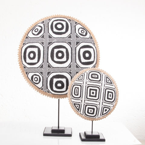 Beaded Cameroon Shield Black & White on Stand | Geometric Design