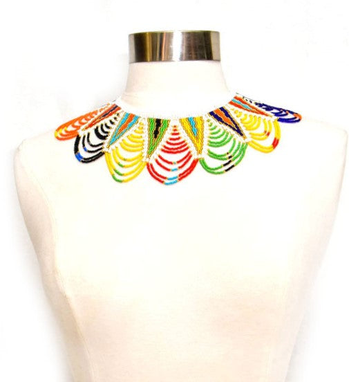 Kipepeo Short Beaded Bib Necklace 06