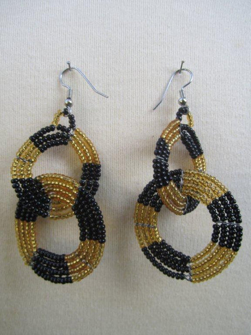 Maasai Round Two Tier Earrings - Black and Gold