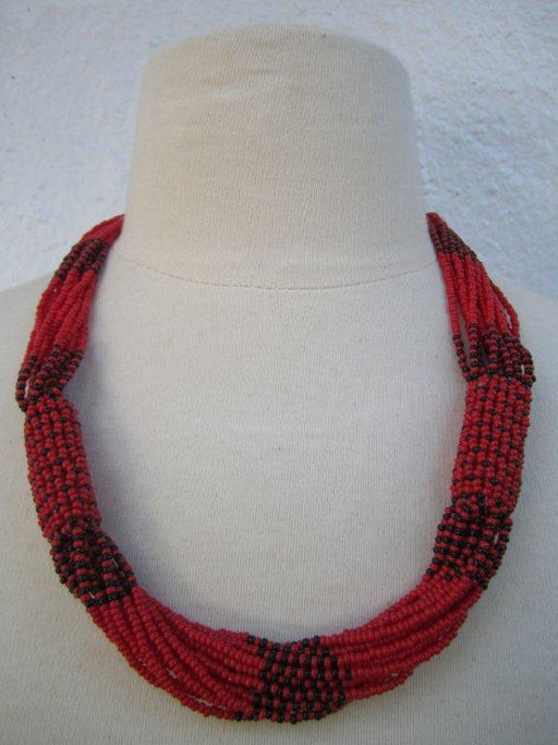 Zulu Strand Short Necklace Red and Black 22 inches
