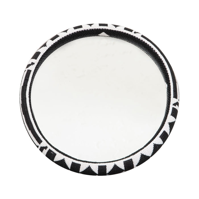 African Beaded Mirror Medium | Black and White Rim - Luangisa African Gallery