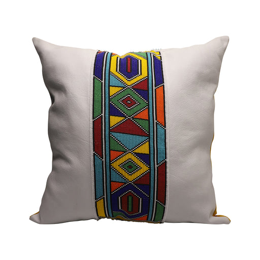 Beaded Leather Pillow Cover | White Square