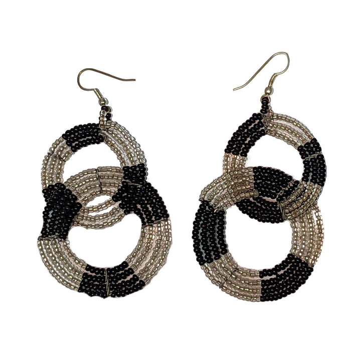 Maasai Round Two Tier Earrings 01 - Black & Silver