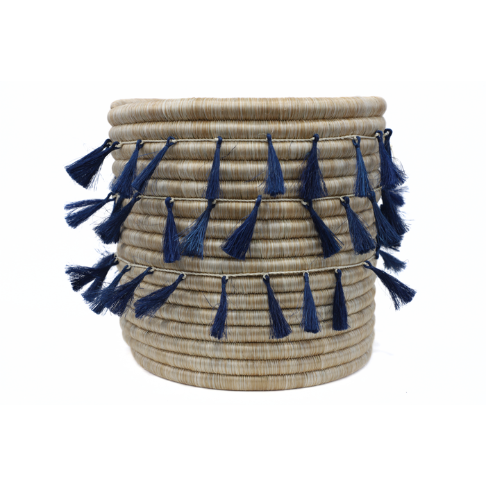 Mwana Woven Storage Basket with Blue Tassel