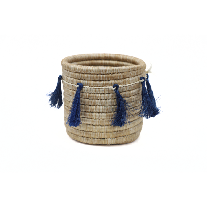 Mwana Woven Storage Basket with Blue Tassel