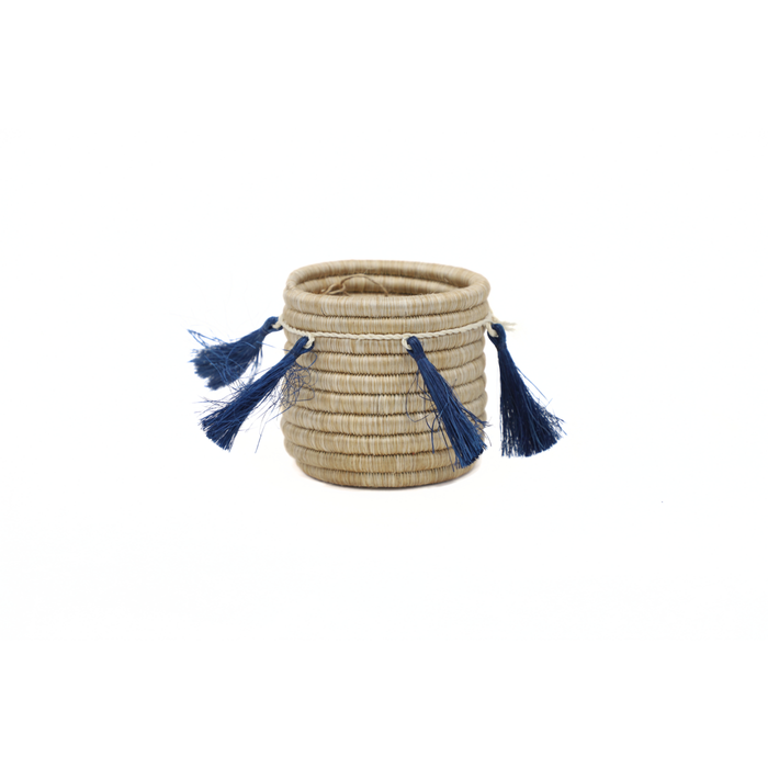 Mwana Woven Storage Basket with Blue Tassel