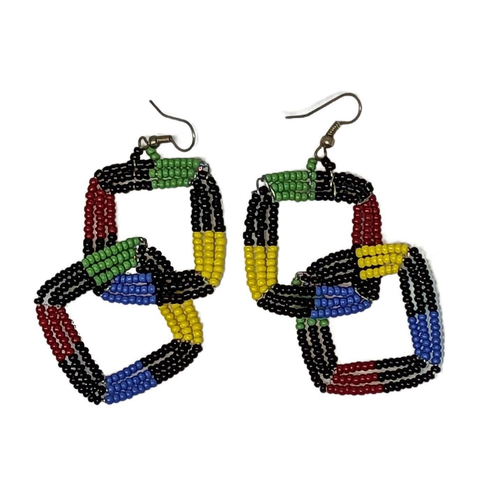 Maasai Beaded Square Two Tier Earrings  - Maasai Colors 1