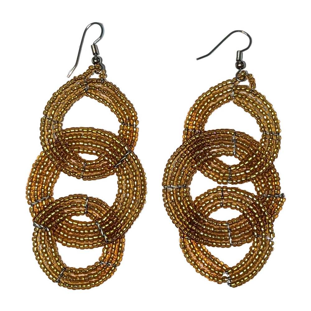 Maasai Beaded Round Three Tier Earrings - Gold