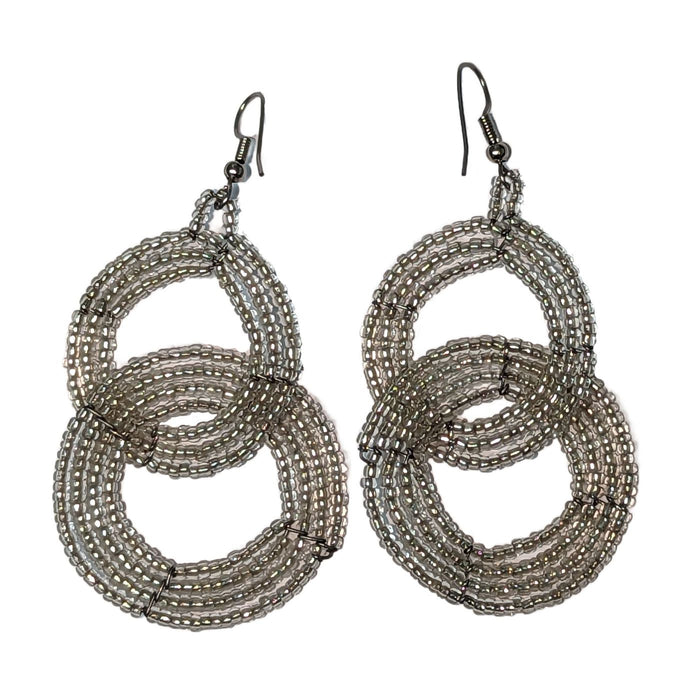 Maasai Beaded Round Two Tier Earrings - Silver