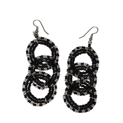 Maasai Beaded Round Three Tier Interchange Earrings - Silver and Black
