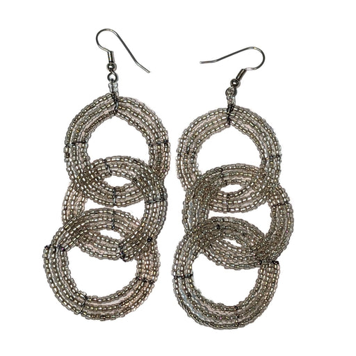 Maasai Beaded Round Three Tier Earrings - Silver
