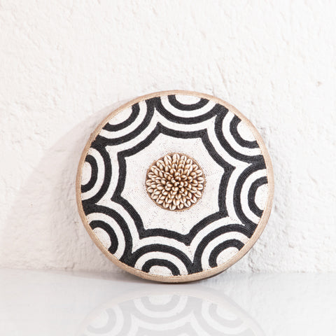 Beaded Cameroon Shield Black & White on Stand | Octagon Design