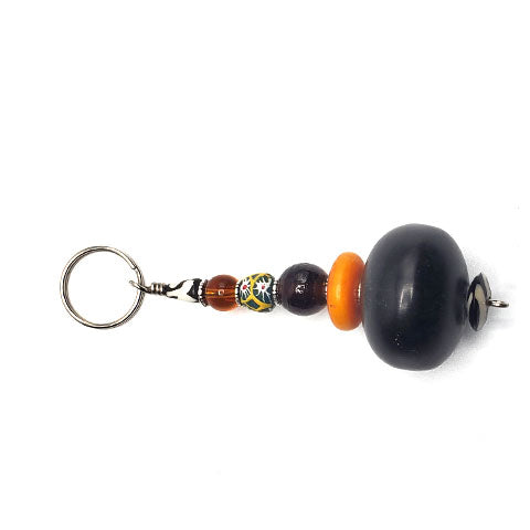 Key Chain Round | Black Synthetic Amber & Assorted Beads