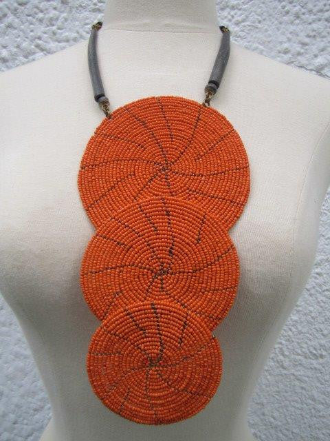 Triple Bound with Horn Necklace Orange