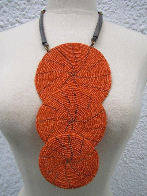 Triple Bound with Horn Necklace Orange