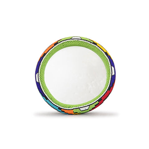 Beaded Mirror Small | Green Rim with Geometric Shapes