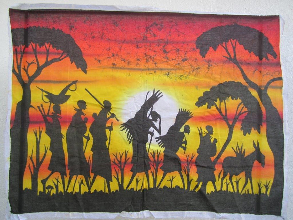 Maasai Warrior Sunset Scene Batik Art 03