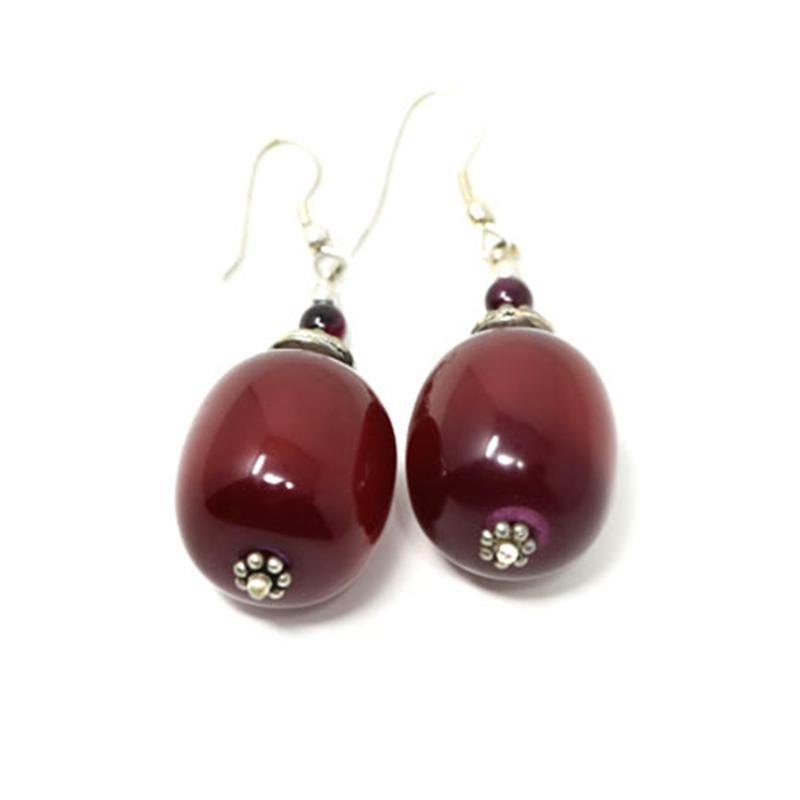 African Maroon Amber Earrings 04