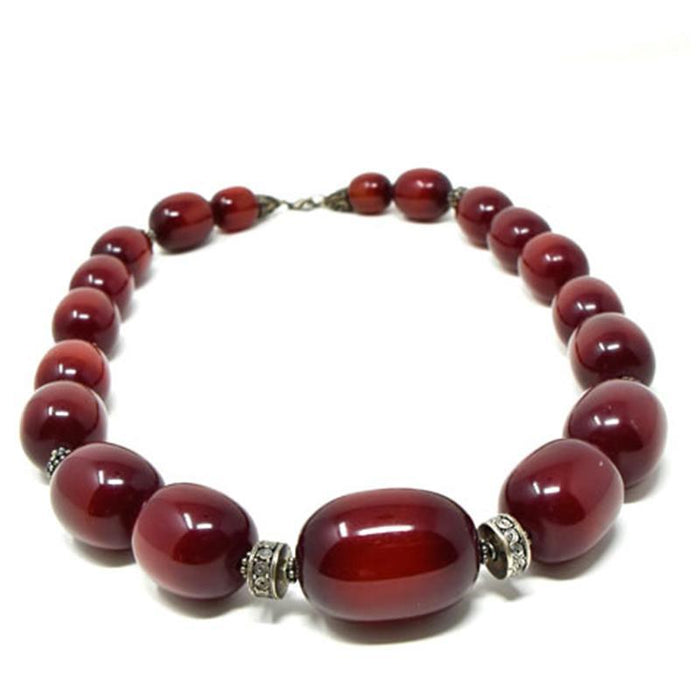 African Maroon Amber Necklace Long (19 Beads)