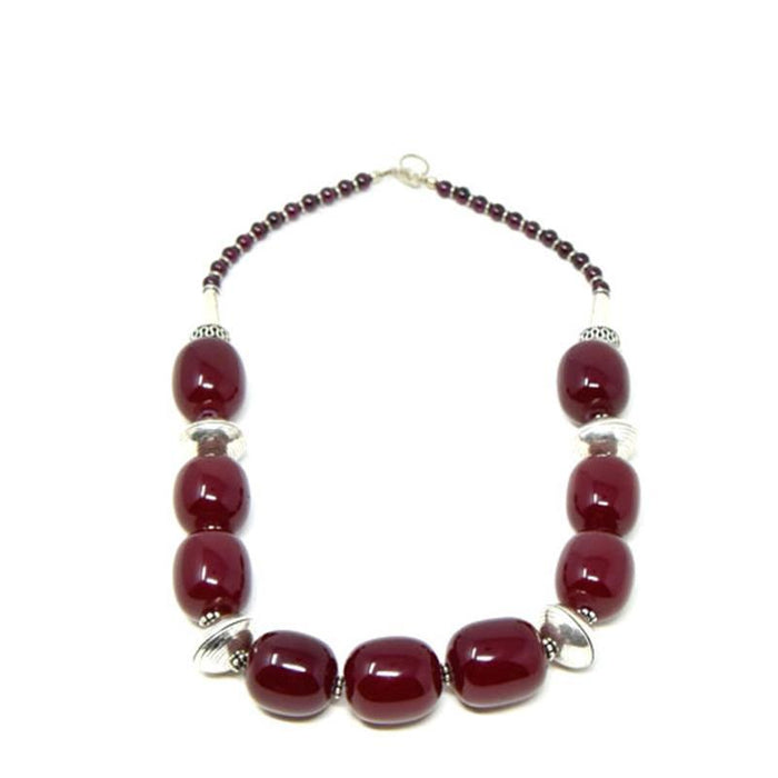 African Maroon Amber Neckline Necklace 04