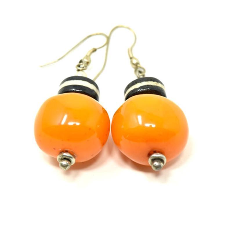 African Orange Amber Earrings 01