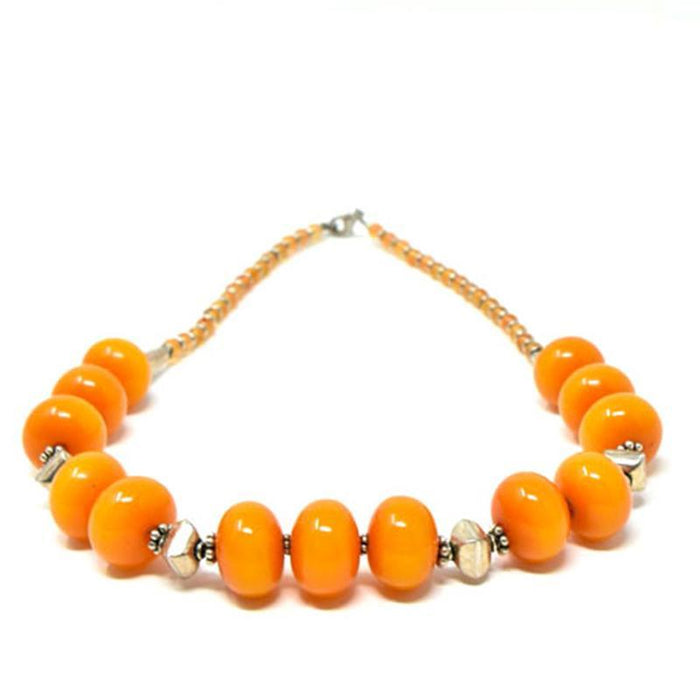 African Orange Amber Neckline Necklace