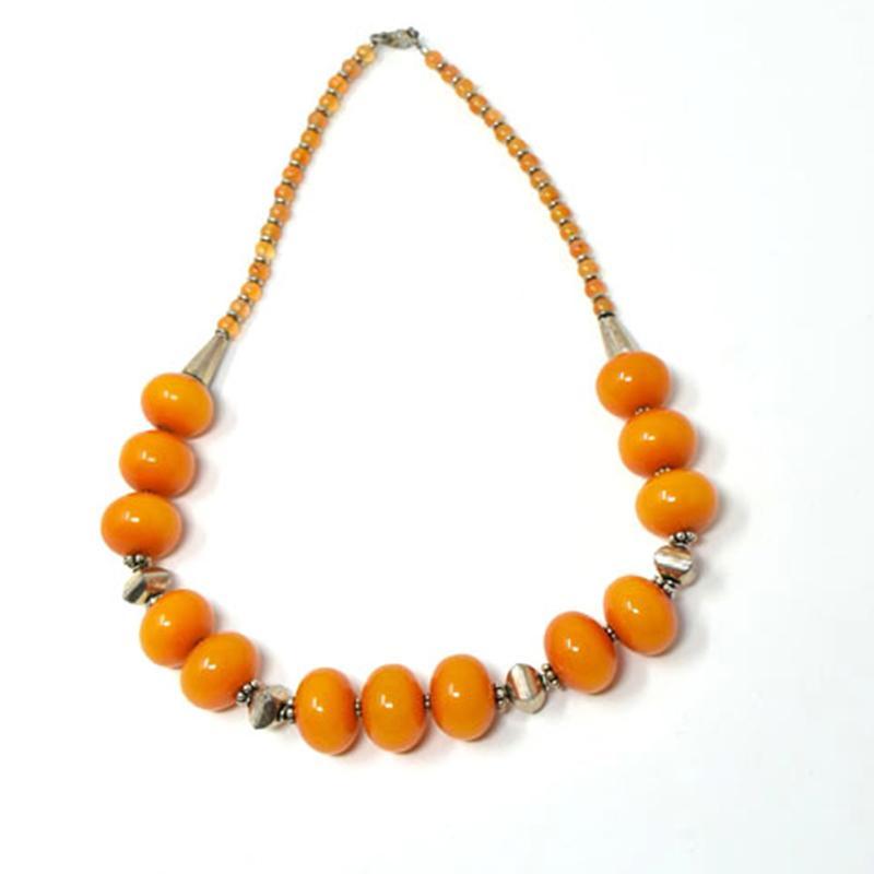 African Orange Amber Neckline Necklace