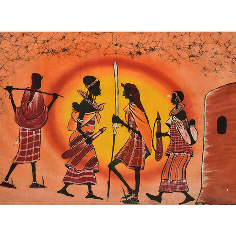 Maasai Warrior Sunset Batik Art 01