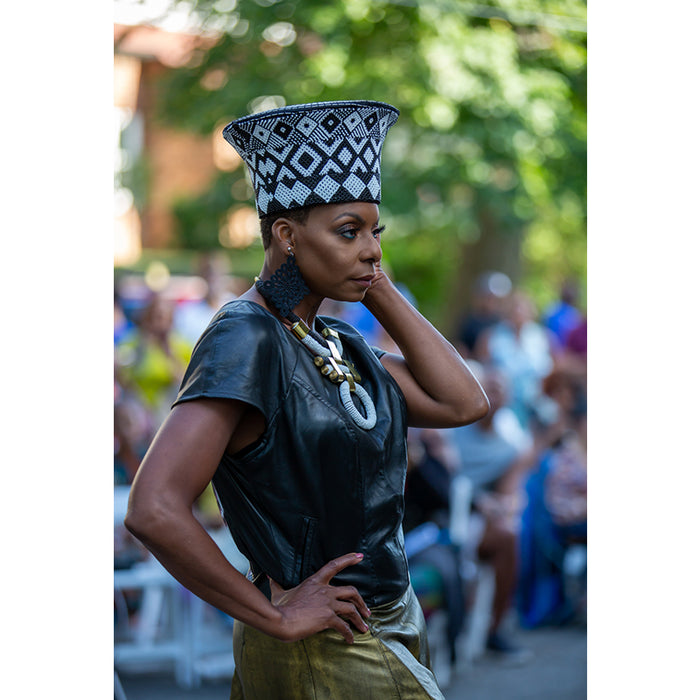 Zulu Beaded Basket Hat 01 - Black & White | Made in South Africa