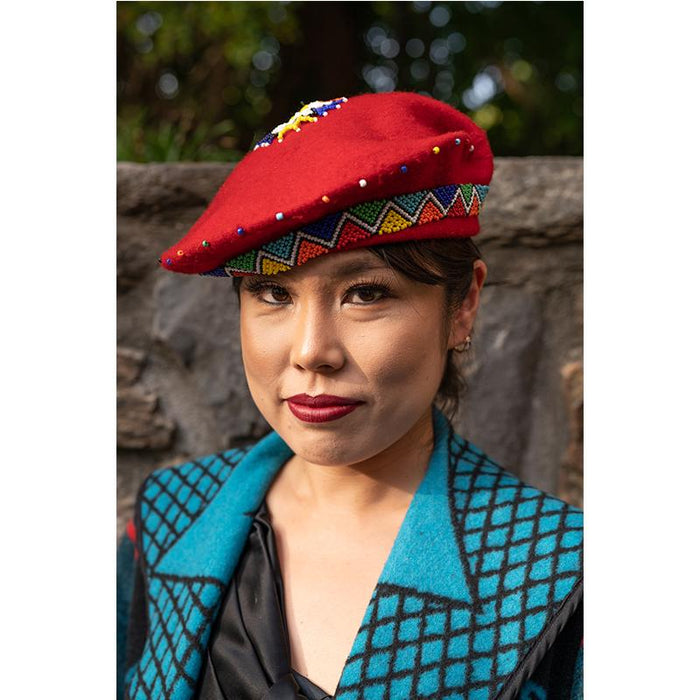 Beaded Beret Red