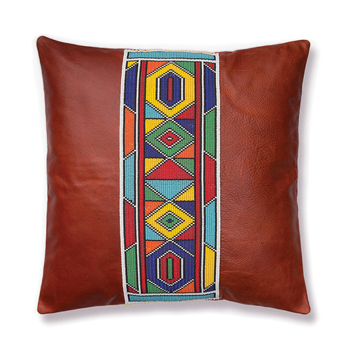 Beaded Leather Pillow Cover | Red Wine Square