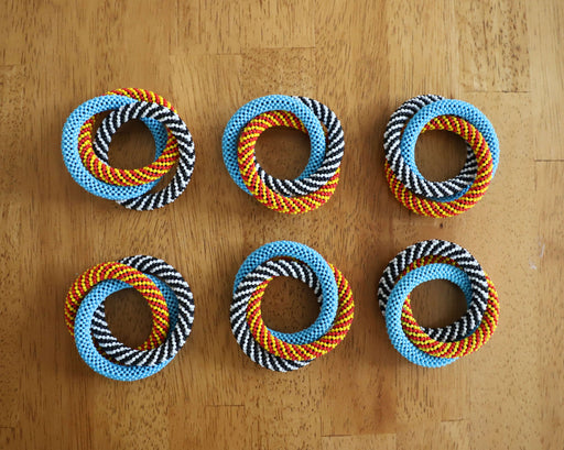 Beaded Triple Interlocking Napkin Rings Various Colors, Set of 4 | Handmade in Tanzania