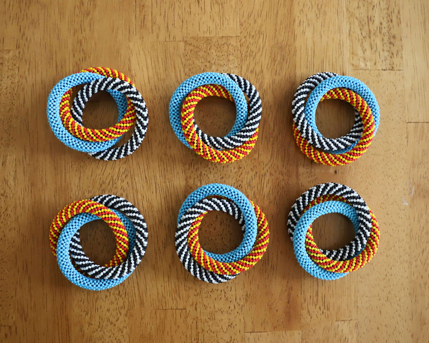 Beaded Triple Interlocking Napkin Rings Various Colors, Set of 4 | Handmade in Tanzania