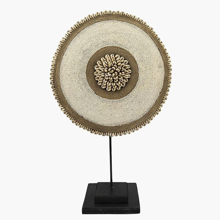 Beaded Cameroon Shield on stand | White