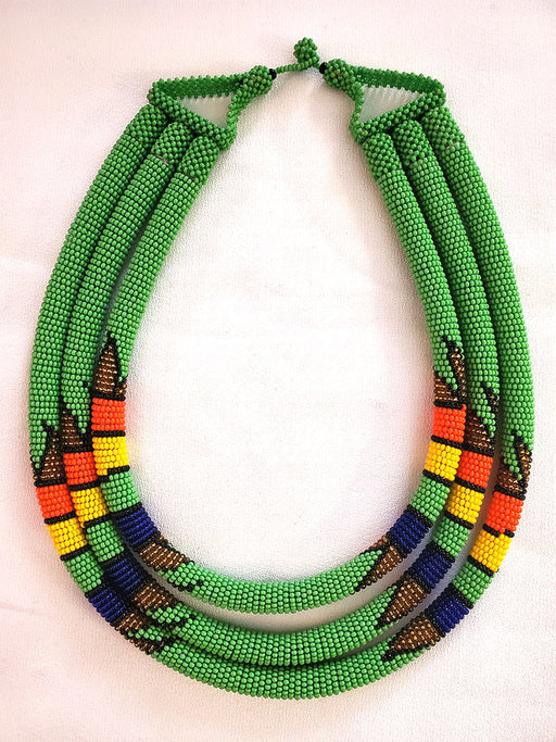 Chimbu Triple Beaded Necklace Green 01