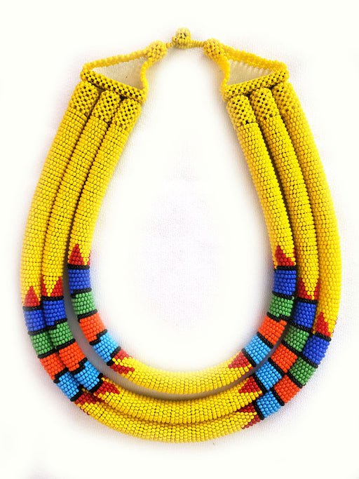 Chimbu Triple Beaded Necklace Yellow
