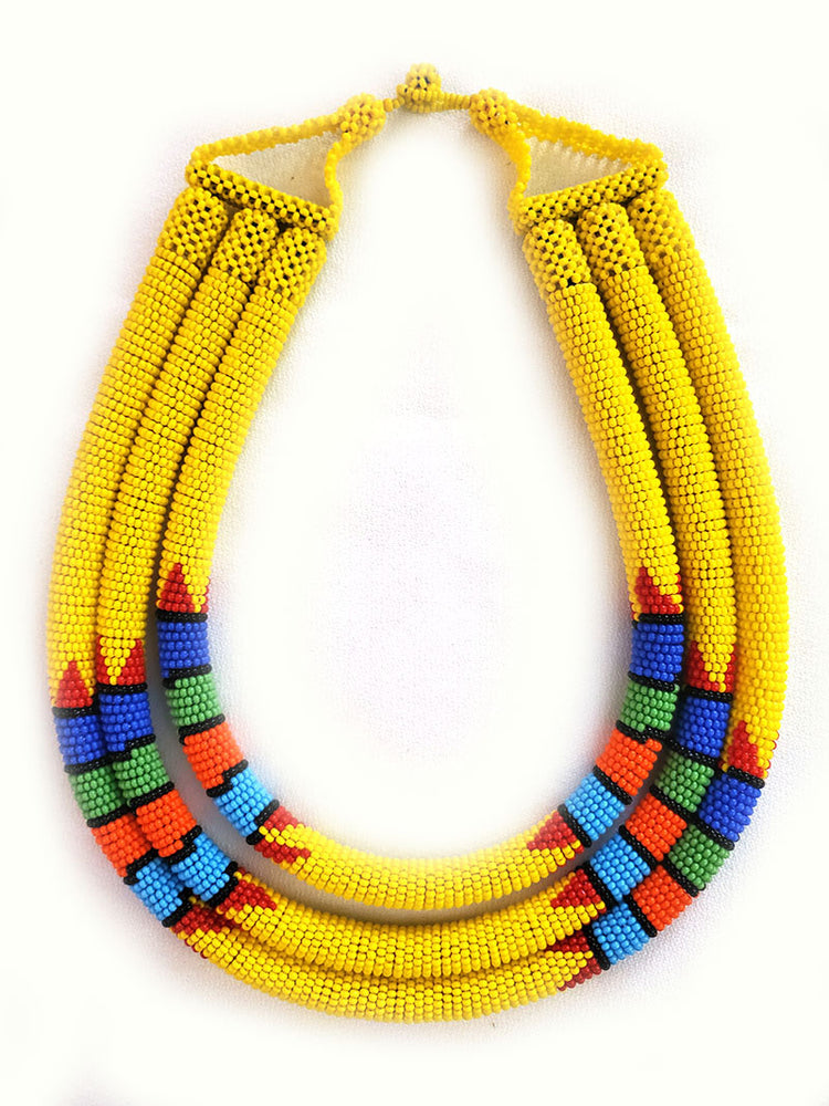 Chimbu Triple Beaded Necklace Yellow