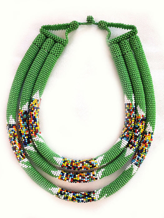 Chimbu Triple Beaded Necklace Green 02