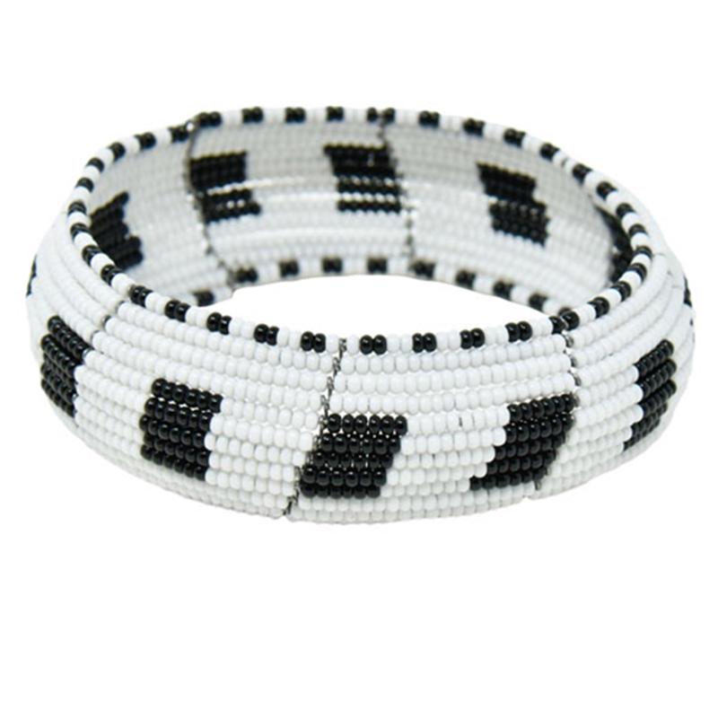 Maasai Concave Beaded Bangle 04 - Black & White