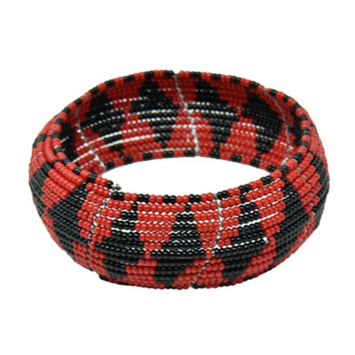 Maasai Concave Beaded Bangle 11 - Black & Red