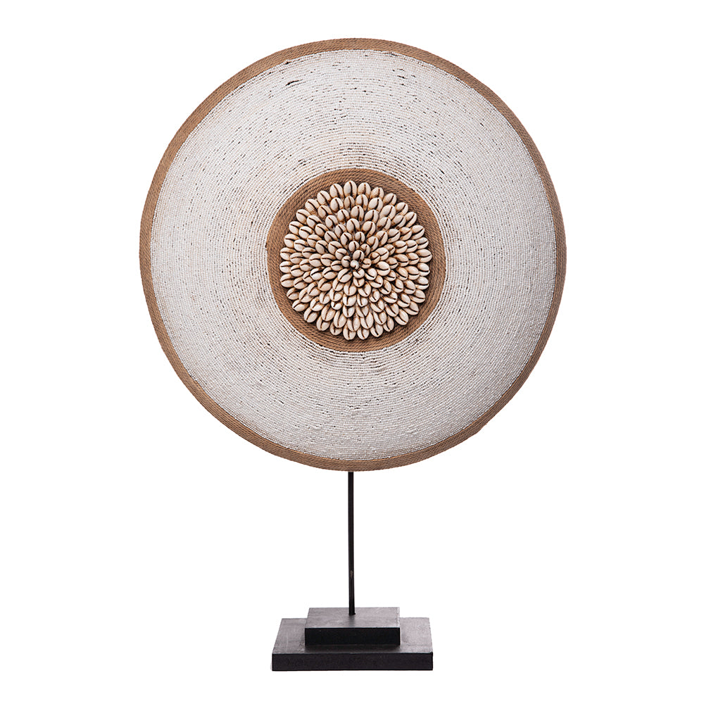 Beaded Cameroon Shield on stand | White