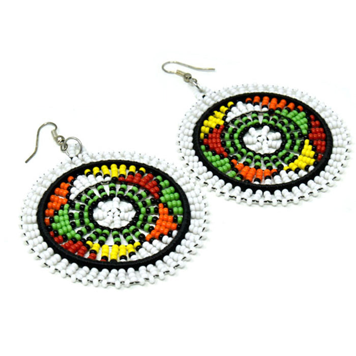 Duara Beaded Earrings White & Multi Color 01