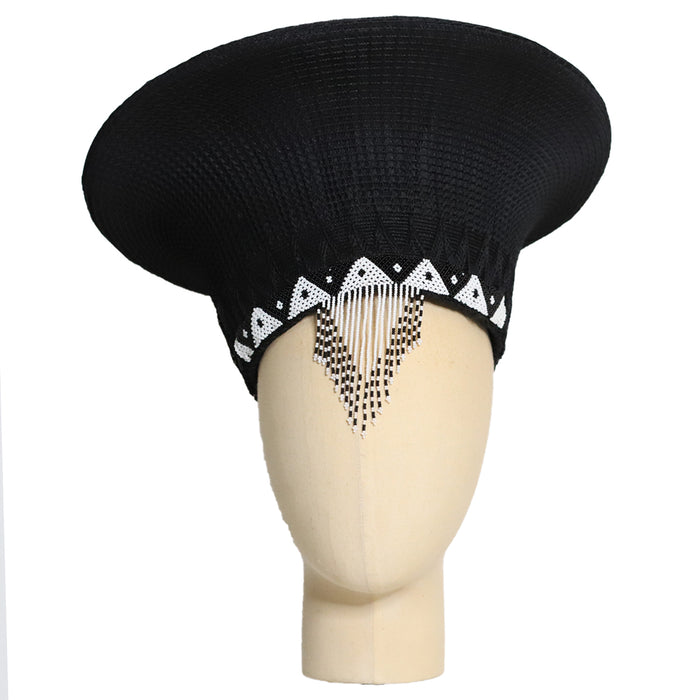 Zulu Wide Basket Hat with Beading - Black | Handmade in South Africa