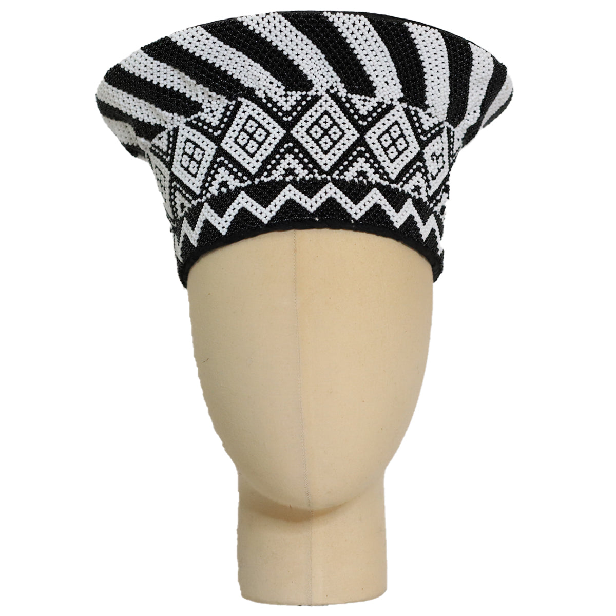 Zulu Beaded Basket Hat Striped Black And White Pattern Made In South 