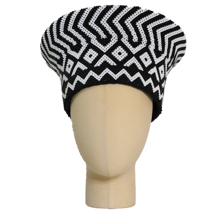 Zulu Beaded Basket Hat - Black and White Checkered Pattern | Made in South Africa