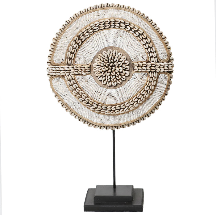 Beaded Cameroon Shield White on stand | Hand Carved in Cameroon