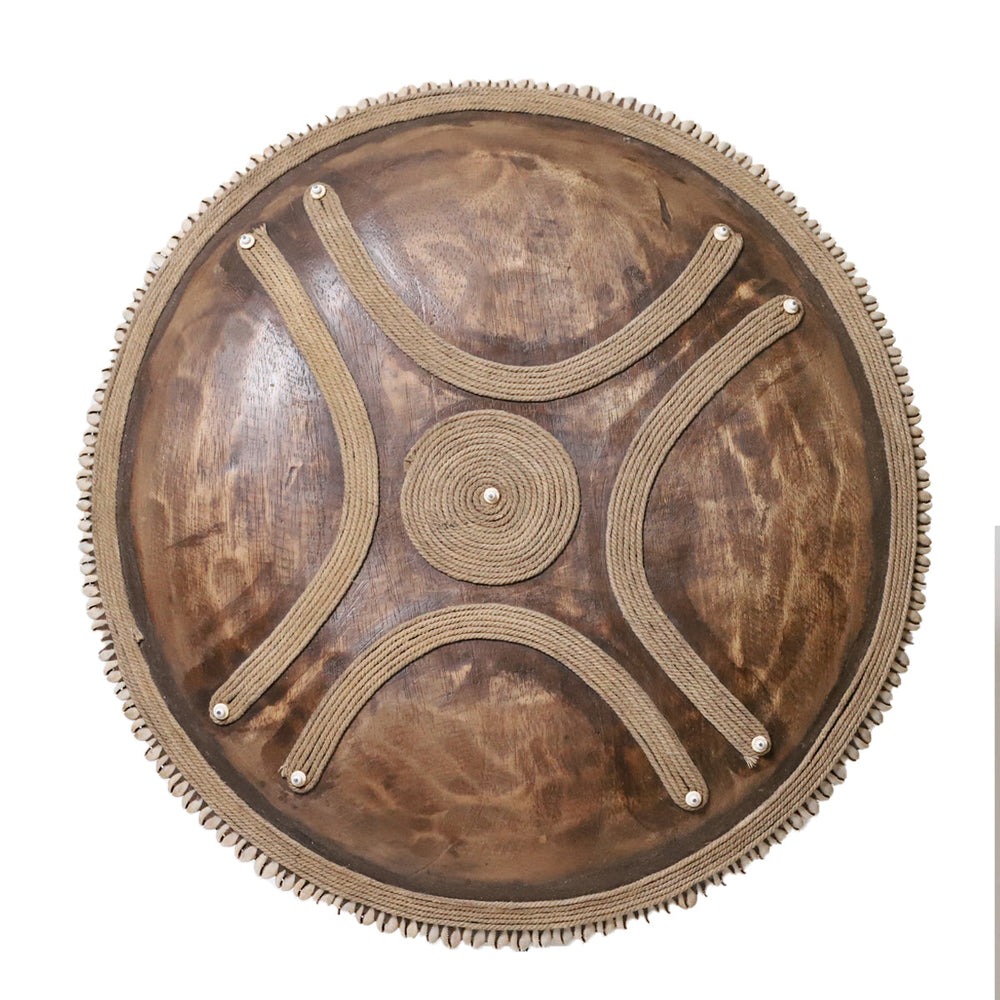 Wooden Natural Cameroon Shield | Manilla Cross Design with Cowrie Edge